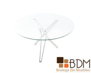 Mesa para comedor redonda de cristal base cromada - Bodega muebles Mesa para comedor redonda de cristal base cromada - Bodega muebles