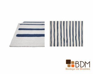 tapete de lineas, tapete de lana, blanco y azul, elegante
